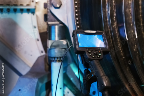 Industrial video endoscope for monitoring the internal state of gas turbine plants.