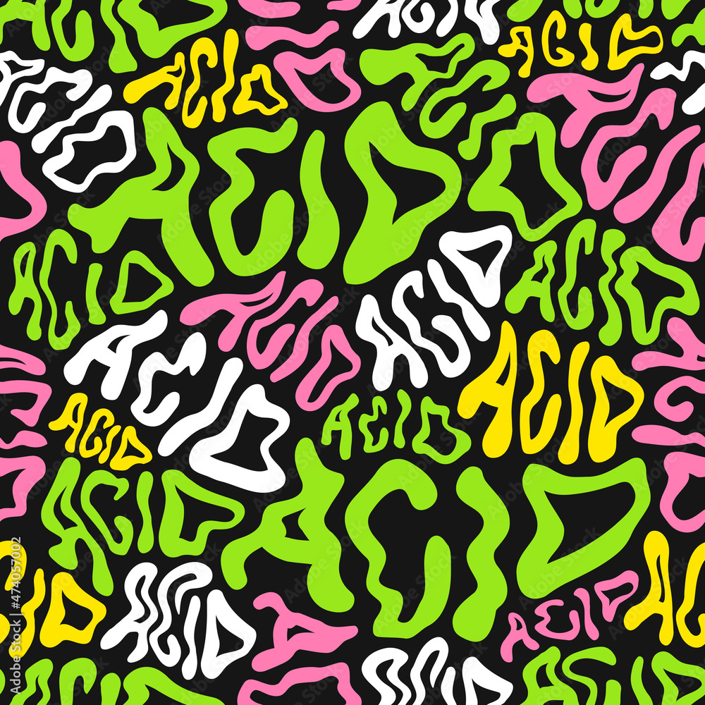 Deformed wavy acid word and melt smile face seamless pattern   graphic character  faces melt,lsd,surreal,acid,trippy  lettering seamless pattern wallpaper print concept Stock Vector | Adobe  Stock