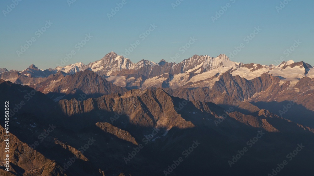 High mountains in the Bernese Oberland at sunrise.