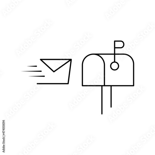 Mailbox with envelope black outline icon isolated on white. Post concept. Trendy flat isolated post office symbol, sign for: illustration, logo, mobile, app, design, web, dev, ui, gui. Vector EPS 10