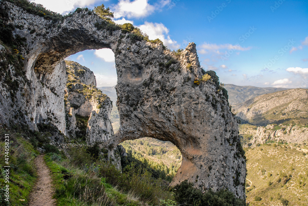 Els Arcs, double rock arch above Castell de Castells, Alicante Province, Spain