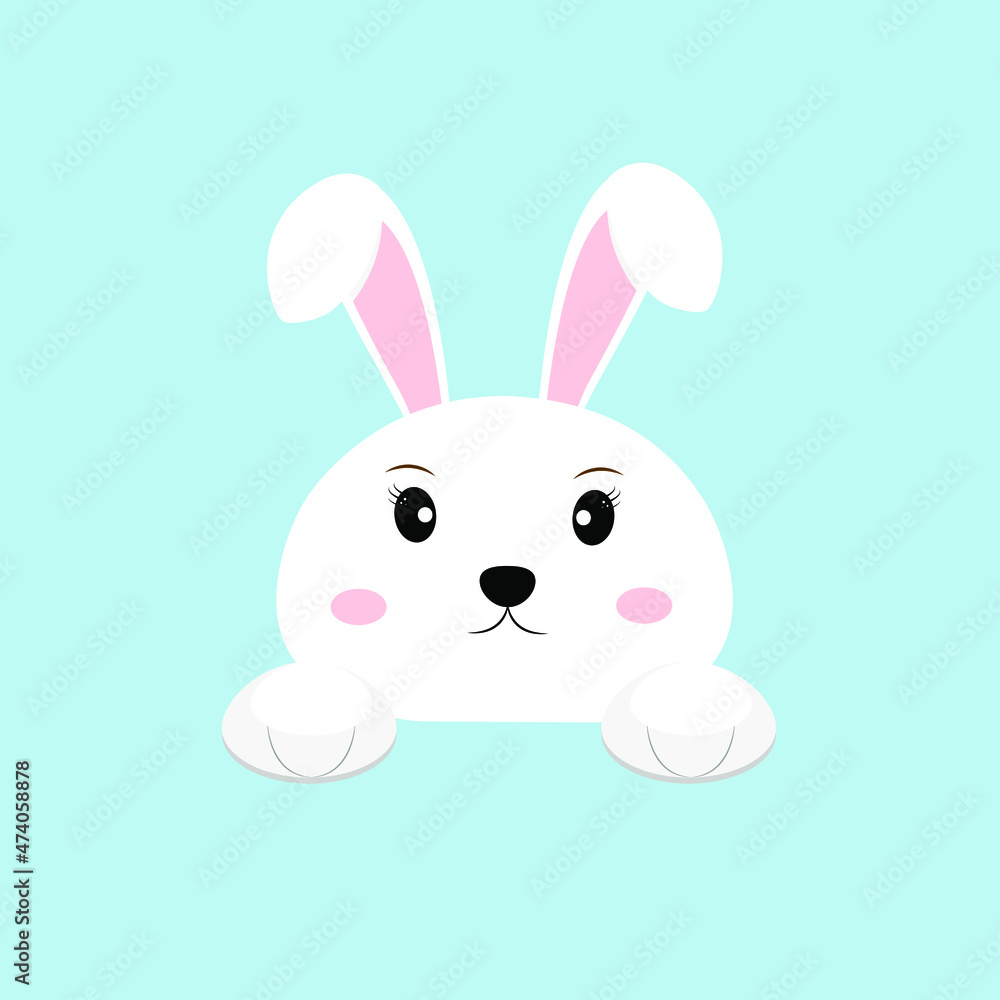 Fototapeta premium Bunny on a blue background. Easter bunny. Vector illustration
