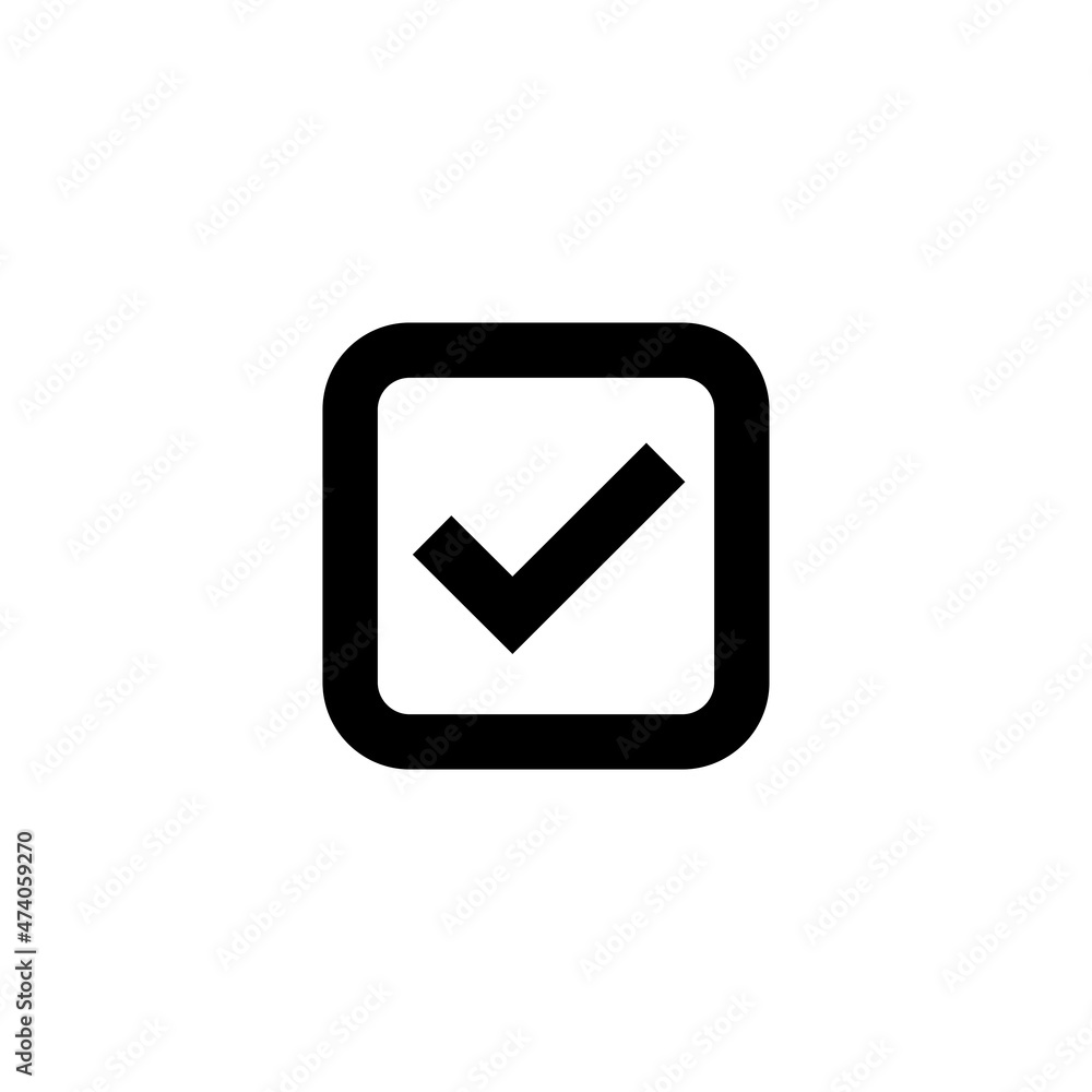 Check mark icon in a square. Tick marks: Accepted, Approved, Yes, Correct, Ok, Right Choices, Task Completion, Voting. Test question symbol. Isolated raster illustration on white background. Check mark icon in a square. Tick marks: Accepted, Approved, Yes, Correct, Ok, Right Choices, Task Completion, Voting. Test question symbol. Isolated raster illustration on white background.