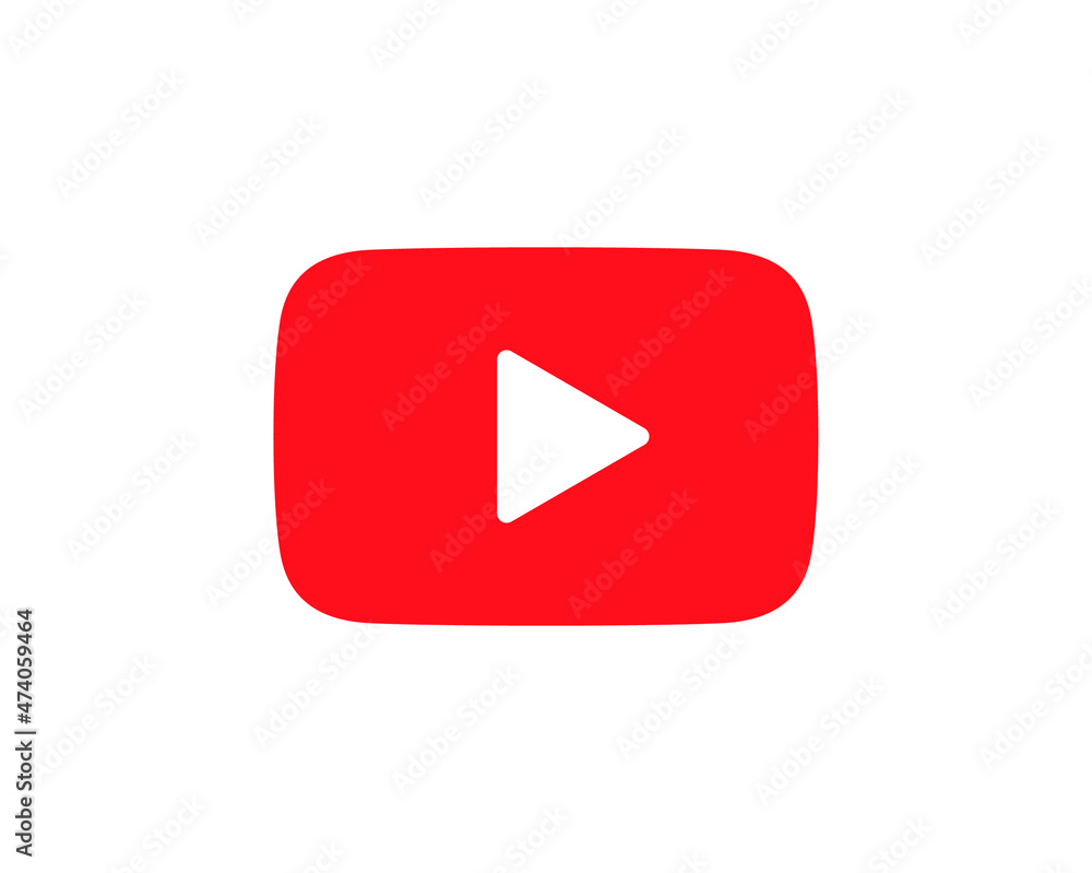 Red  play button,  video and music icon. A triangle