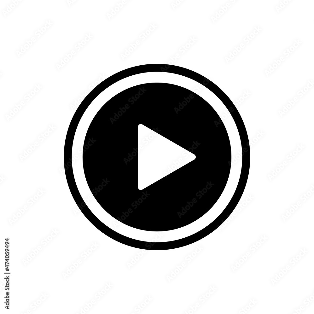 Play button icon. Video and music play icon. A triangle within a circle is a media player symbol. Video and audio multimedia reproduction. Isolated raster illustration on white background. Play button icon. Video and music play icon. A triangle within a circle is a media player symbol. Video and audio multimedia reproduction. Isolated raster illustration on white background.