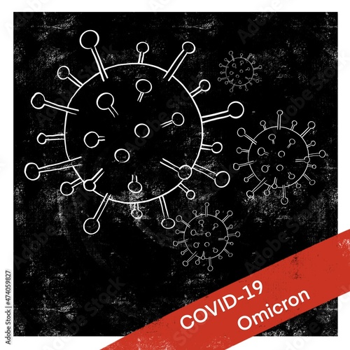 COVID-19 omicron variant illustration with copy space. Textured black and red design. Stop coronavirus. 