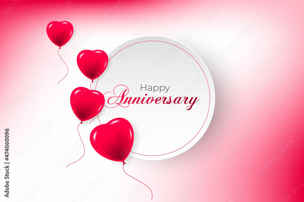 Happy wedding anniversary with colorful love balloon