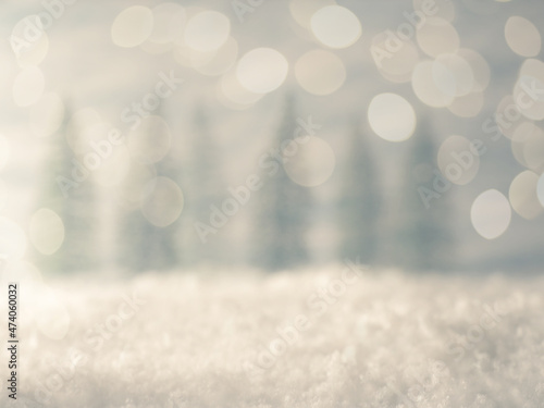 Bokeh background with trees and snow, winter scene, seasonal backdrop, space for your text or image