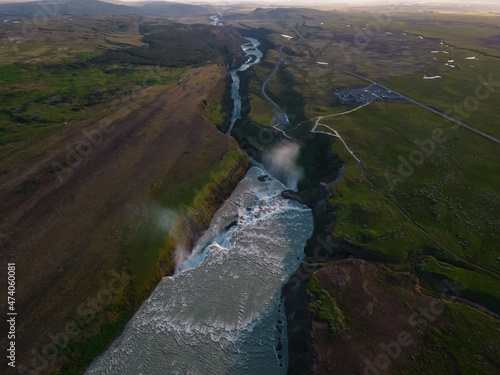 Wallpaper Mural Beautiful aerial view of Iceland Gullfoss waterfall with a rainbow in the Golden Circule Torontodigital.ca
