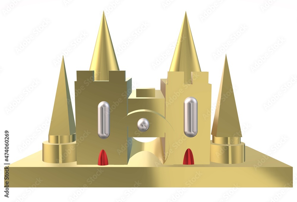 3d illustration luxury golden castle white background