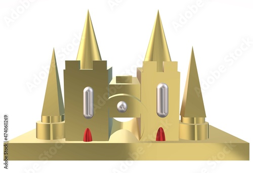 3d illustration luxury golden castle white background