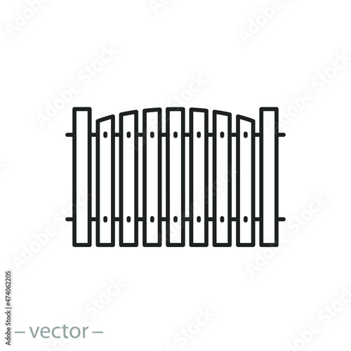 wooden fence icon, garden barrier, fencing courtyard, thin line symbol - editable stroke vector illustration