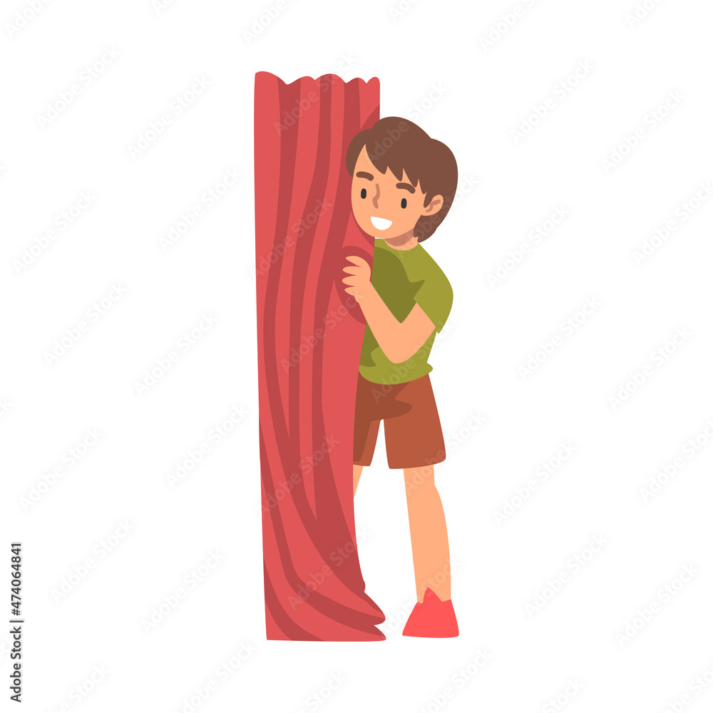 Little Boy Playing Hide and Seek Concealing Behind Tree Trunk Vector Illustration Little Boy Playing Hide and Seek Concealing Behind Tree Trunk Vector Illustration
