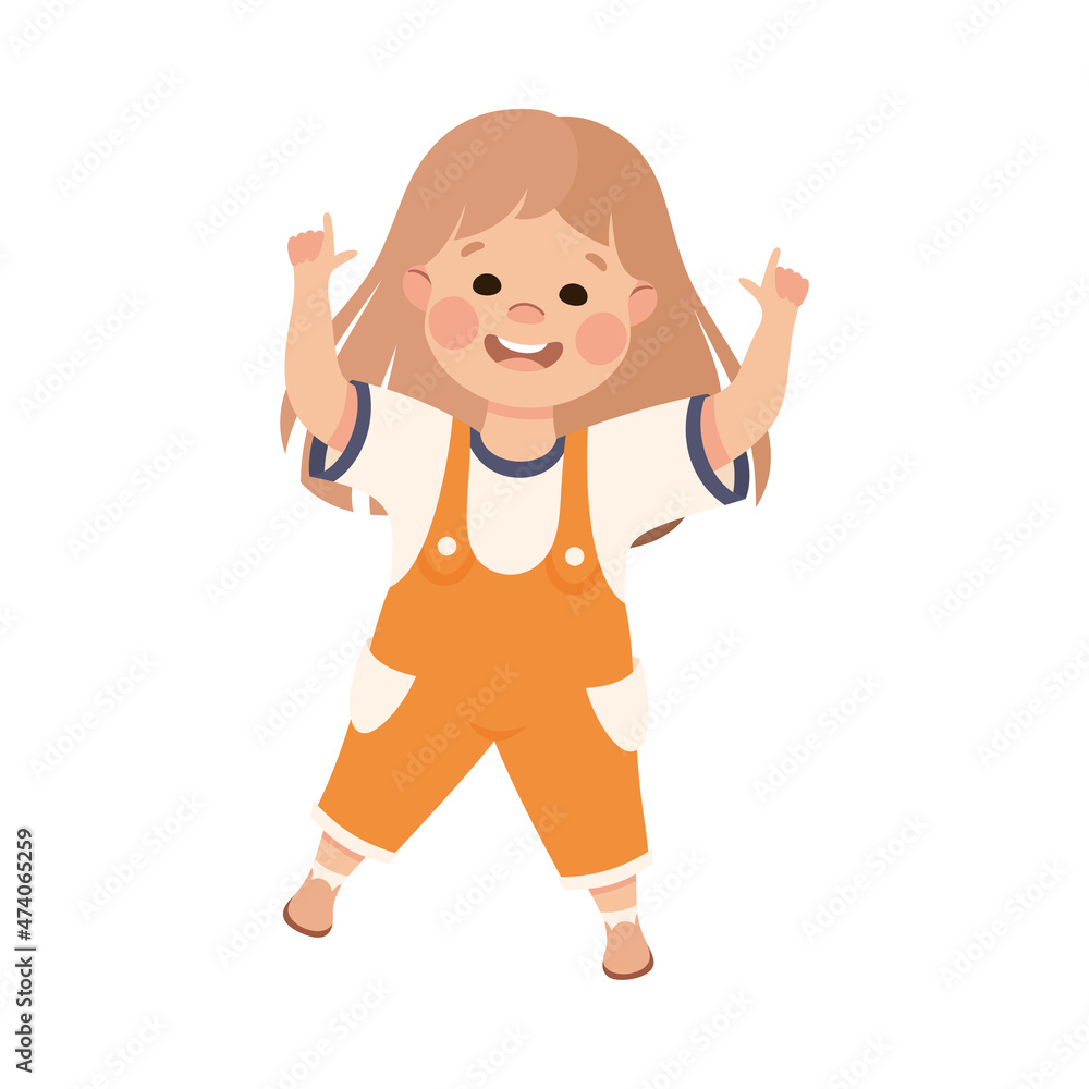 Funny Girl in Orange Jumpsuit Pointing at Something with Extending Hand and Index Finger Vector Illustration Funny Girl in Orange Jumpsuit Pointing at Something with Extending Hand and Index Finger Vector Illustration