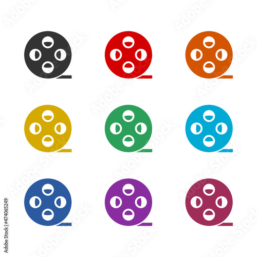 Film reel icon isolated on white background, color set