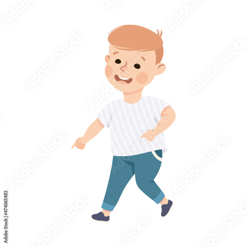 Funny Boy Pointing at Something with Extending Hand and Index Finger Vector Illustration