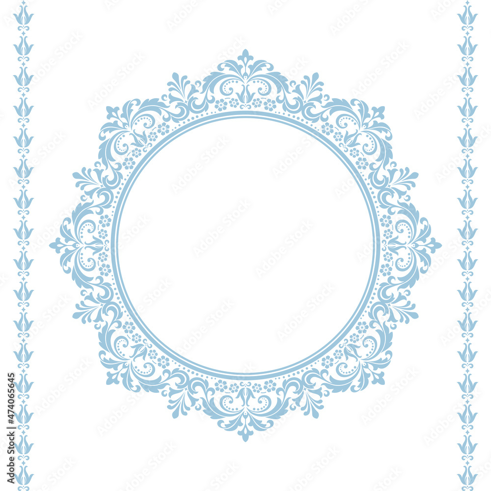 Decorative frame Elegant vector element for design in Eastern style, place for text. Floral blue and white border. Lace illustration for invitations and greeting cards Decorative frame Elegant vector element for design in Eastern style, place for text. Floral blue and white border. Lace illustration for invitations and greeting cards