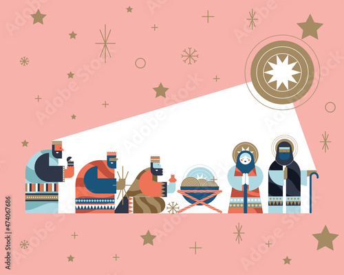 Fotomurale nativity manger characters postcard