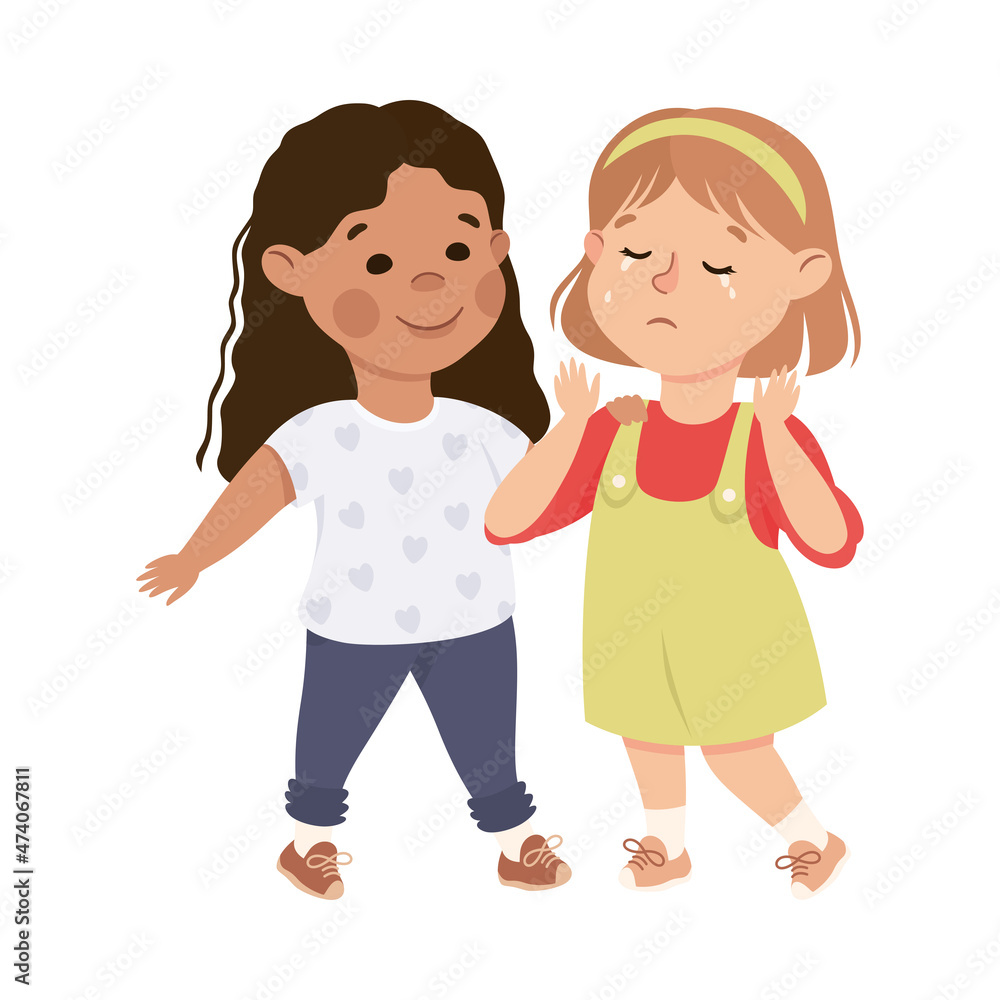 Little Girl Supporting and Comforting Crying Friend Vector Illustration Little Girl Supporting and Comforting Crying Friend Vector Illustration