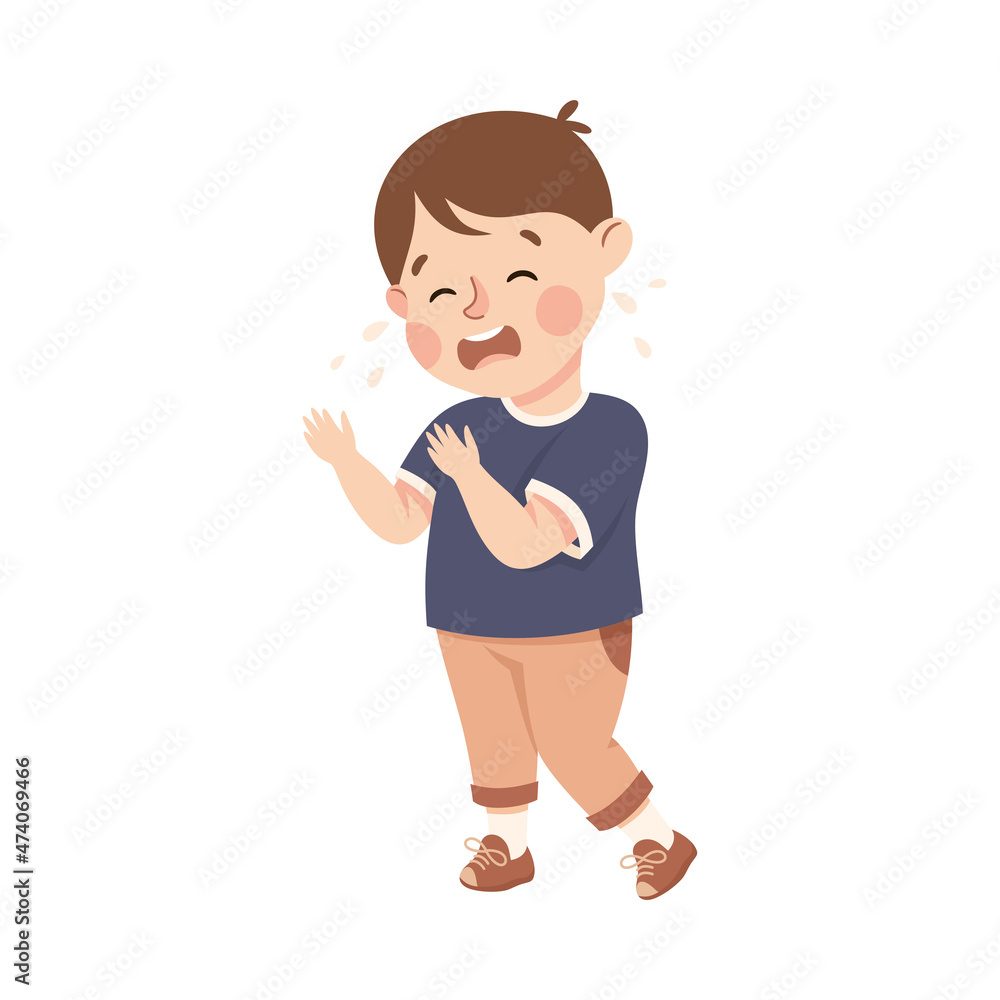 Little Boy Standing and Crying Feeling Sad Vector Illustration Little Boy Standing and Crying Feeling Sad Vector Illustration