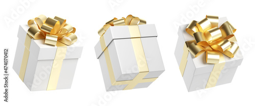 Set of white gift box open and closed. Isolated on a white background. 3D illustration