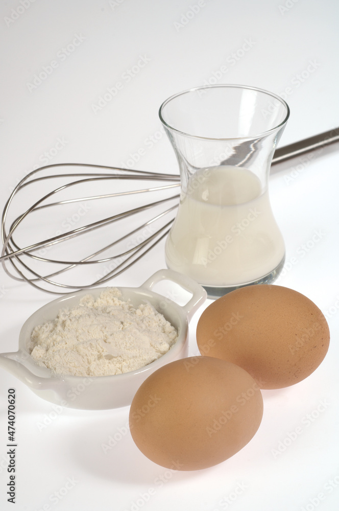 Egg, milk, flour Egg, milk, flour