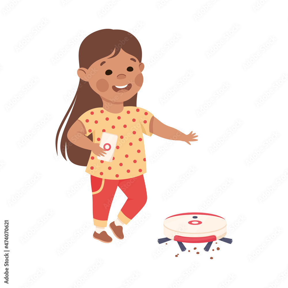 Cute Girl with Quadcopter or Drone and Control Panel Vector Illustration Cute Girl with Quadcopter or Drone and Control Panel Vector Illustration