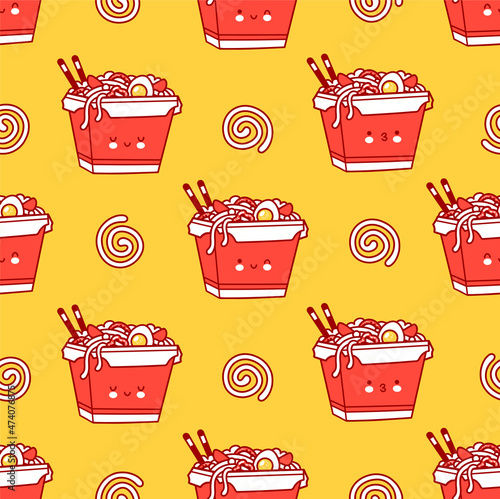 Cute vector noodle box seamless pattern illustration