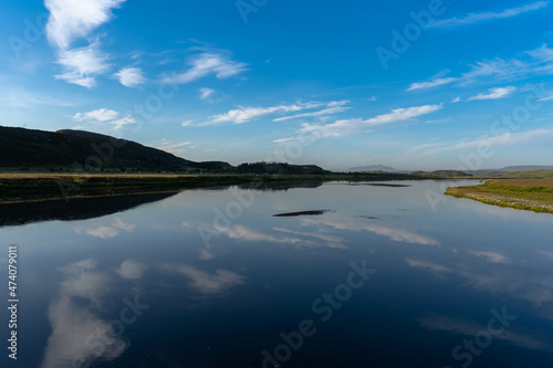 Beautiful Landscape of a lake with the reflection of the sky with a sunset in ICELAND 