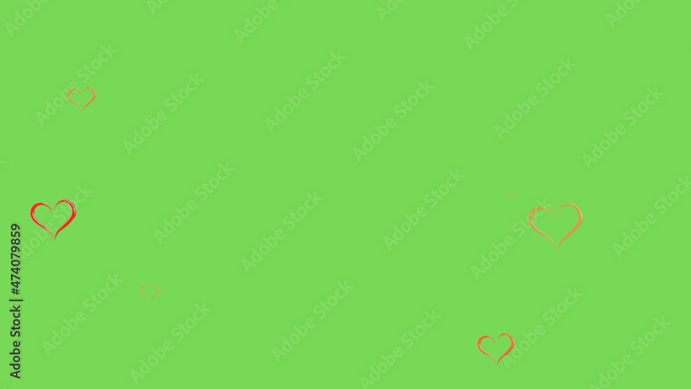 Red hearts isolated on green background move up 4k footage. Heart on green screen with space for copy Red hearts isolated on green background move up 4k footage. Heart on green screen with space for copy