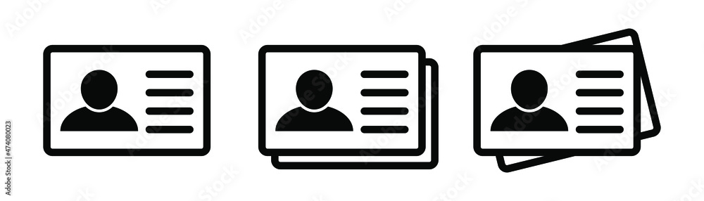 ID Card icon collection. Employee clerk card, driver license, Identification card, staff identification card symbol. Design for website and mobile app. ID Card icon collection. Employee clerk card, driver license, Identification card, staff identification card symbol. Design for website and mobile app.