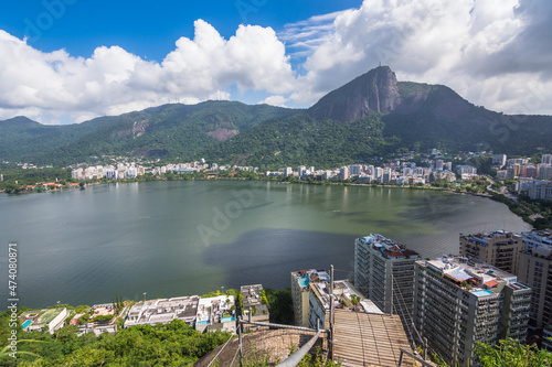 View of Lagoa Rodrigo de Freitas (Rodrigo de Freitas Lagoon) from a viewpoint at Parque da Catacumba - Rio de Janeiro, Brazil photo