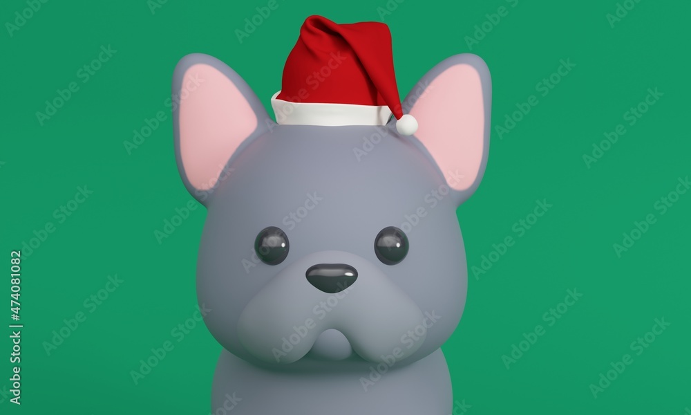 Cute little French Bulldog dog in Santa Claus hat. 3d rendering Cute little French Bulldog dog in Santa Claus hat. 3d rendering