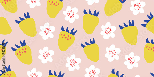 Strawberries hand drawn seamless pattern background