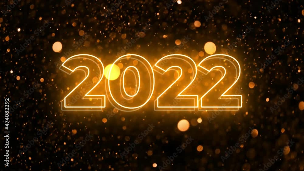Number 2022 neon golden light bright glowing. 2022 happy New Year dark background with decoration with a neon number on black Beautiful Gold Glitter Floating background. winter holiday template. Number 2022 neon golden light bright glowing. 2022 happy New Year dark background with decoration with a neon number on black Beautiful Gold Glitter Floating background. winter holiday template.