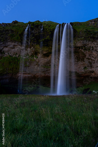 Beautiful view of the Seljalandsfoss waterfall in Iceland on sunset