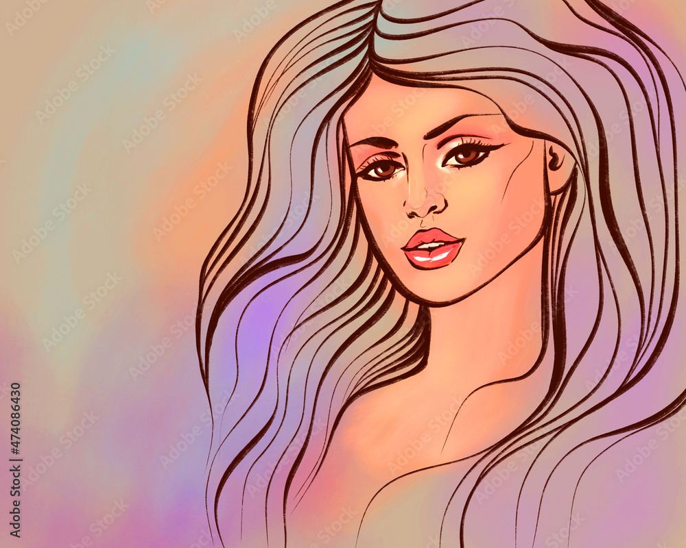 portrait illustration of a beautiful woman on a lilac background. stylish fashionable beauty. banner portrait illustration of a beautiful woman on a lilac background. stylish fashionable beauty. banner