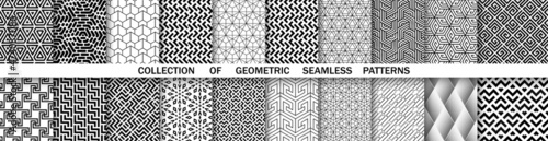 Geometric set of seamless black and white patterns. Simple vector graphics