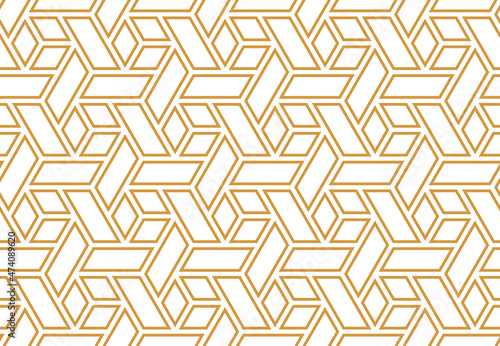 Abstract geometric pattern. A seamless vector background. White and gold ornament. Graphic modern pattern. Simple lattice graphic design