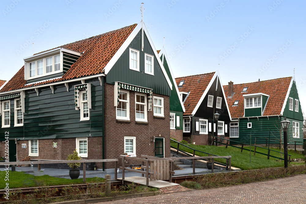 Small fishing village on the former island of Marken with typical wooden fishermen's houses.