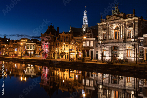 Cityscape on the center of the historic old town of Haarlem in the Netherlands.