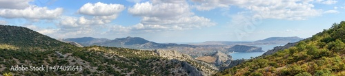 View towards Sudak from Sokol (Hawk) Mountain, Crimea, Russia.