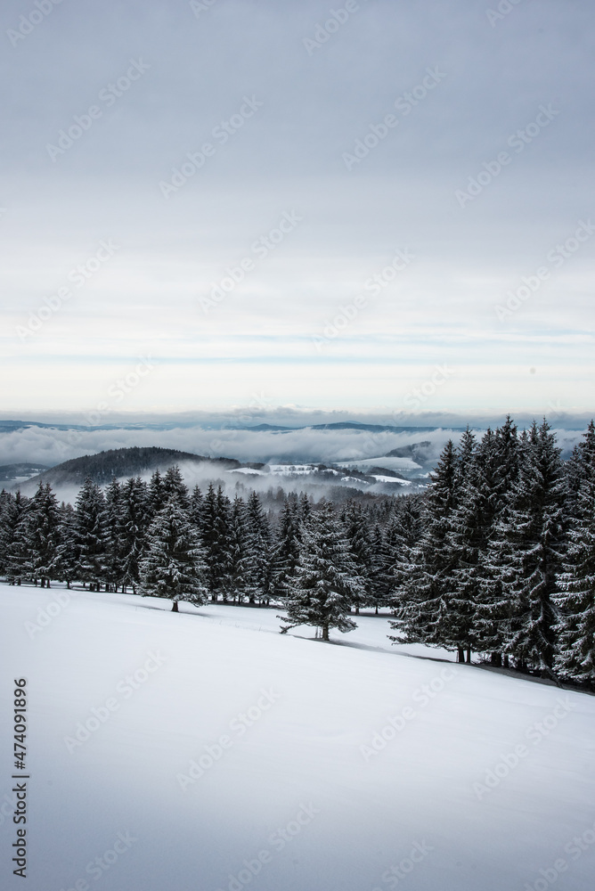 winter mountain landscape with snow and fog winter mountain landscape with snow and fog