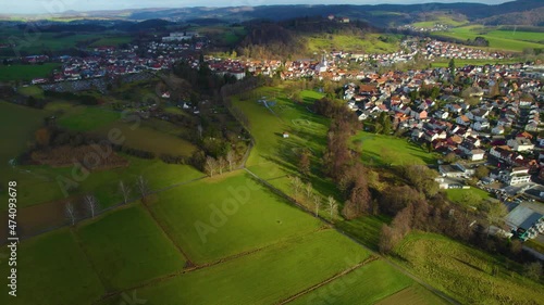 Aerial view around the city Reichelsheim in Germany. On a cloudy day in Autumn.  photo