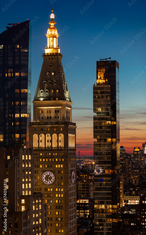 Sunset over Lower Manhattan and the Met-Life clock tower , New York City Sunset over Lower Manhattan and the Met-Life clock tower , New York City