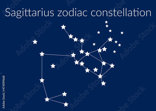 Sagittarius zodiac constellation sign with stars on blue background of cosmic sky