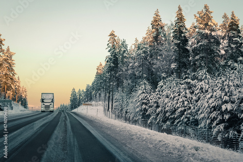 Winter forest road