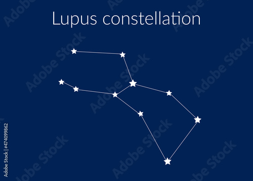 Lupus zodiac constellation sign with stars on blue background of cosmic sky