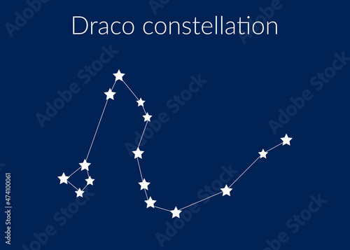 Draco zodiac constellation sign with stars on blue background of cosmic sky