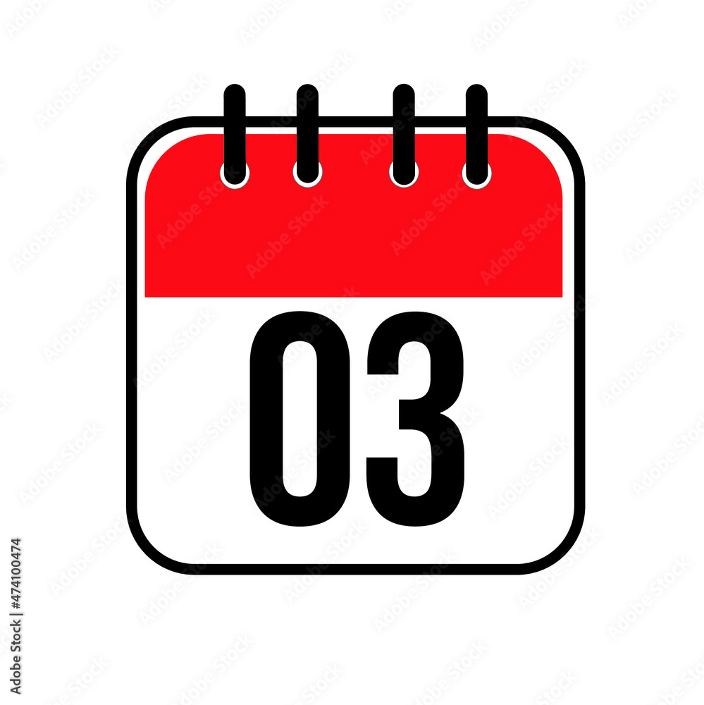 Calendar day 03. Number three on a white paper with red border on white background. Vector ilustration. Calendar day 03. Number three on a white paper with red border on white background. Vector ilustration.